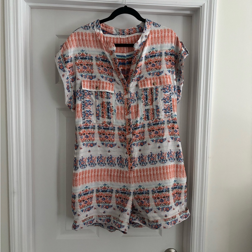 En Creme orange and blue romper